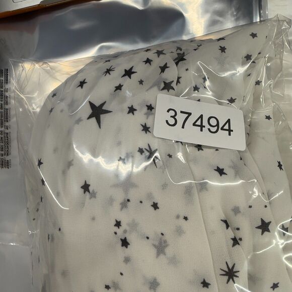 SheIn Dress Women S Small White Star Print Shift Short Zipper Long Sleeve Rayon - Picture 7 of 7